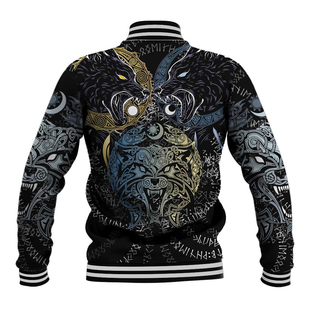 Skoll and Hati Norse Mythology Baseball Jacket Viking Dual Moon Celtic Line Art