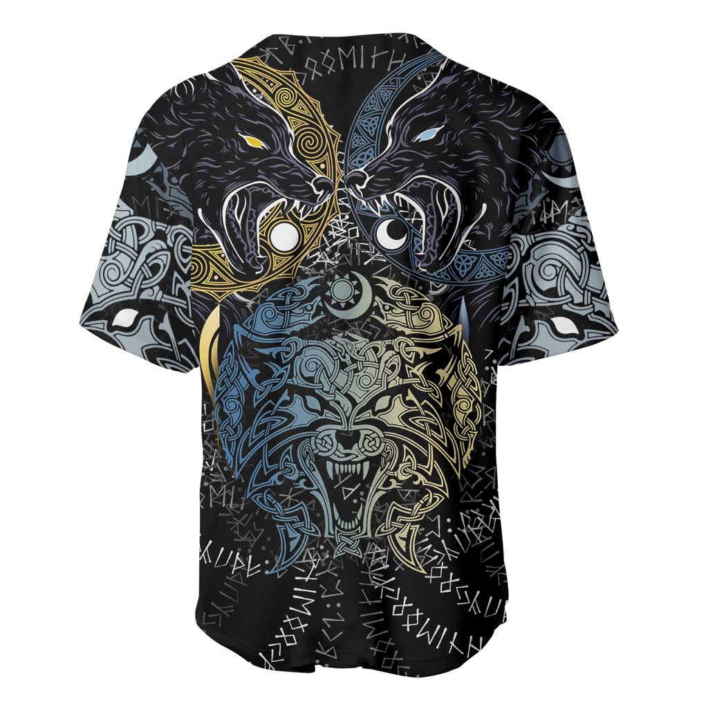 Skoll and Hati Norse Mythology Baseball Jersey Viking Dual Moon Celtic Line Art
