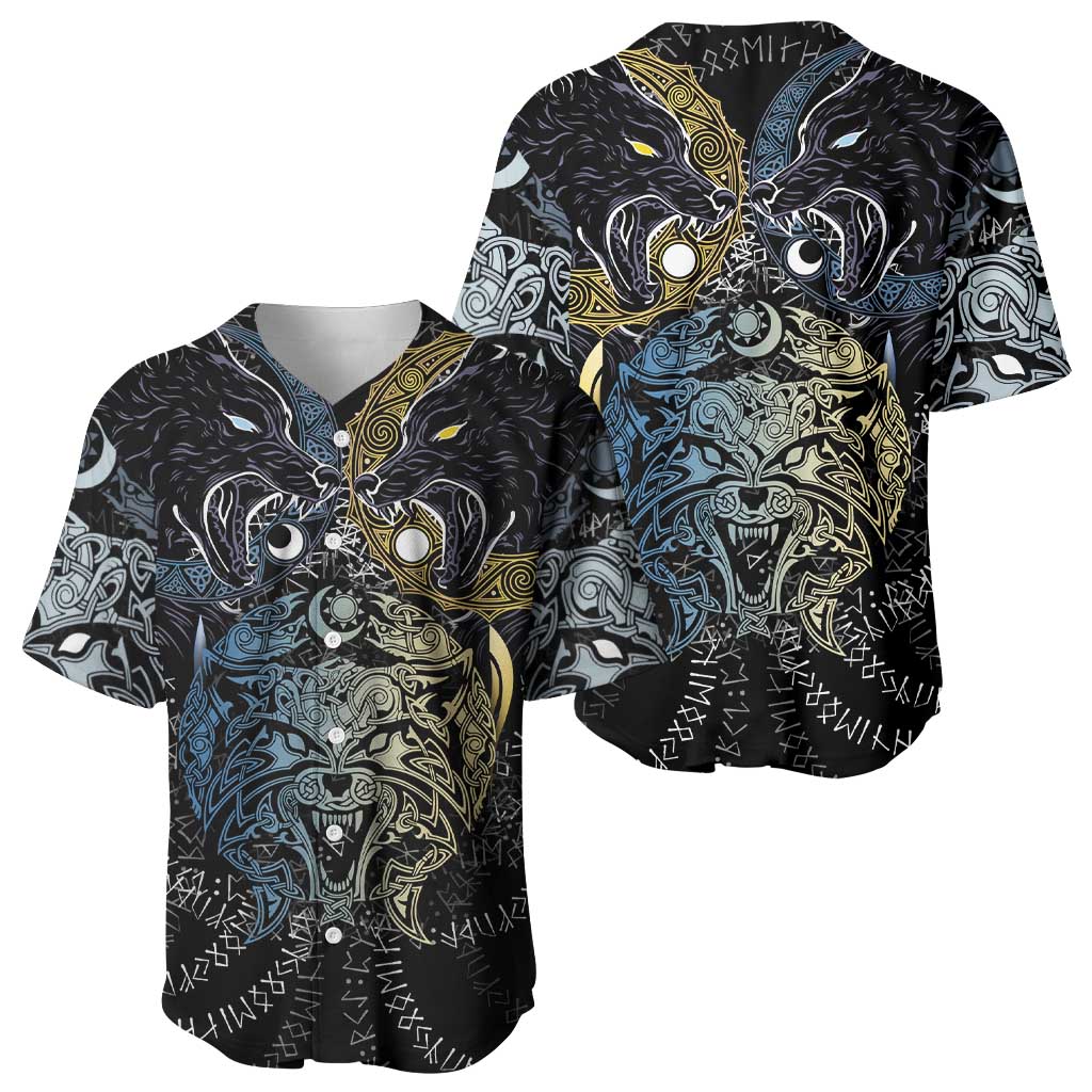 Skoll and Hati Norse Mythology Baseball Jersey Viking Dual Moon Celtic Line Art