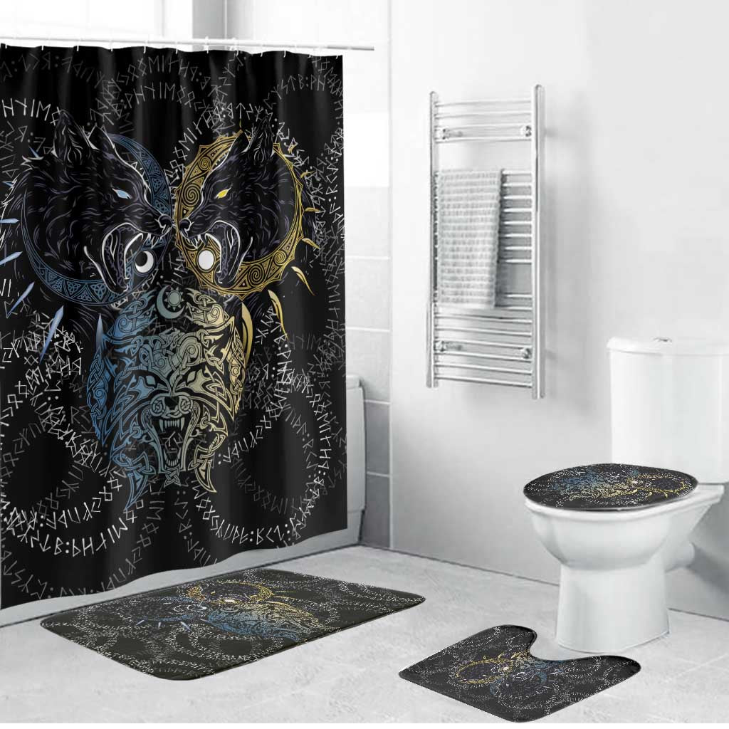 Skoll and Hati Norse Mythology Bathroom Set Viking Dual Moon Celtic Line Art