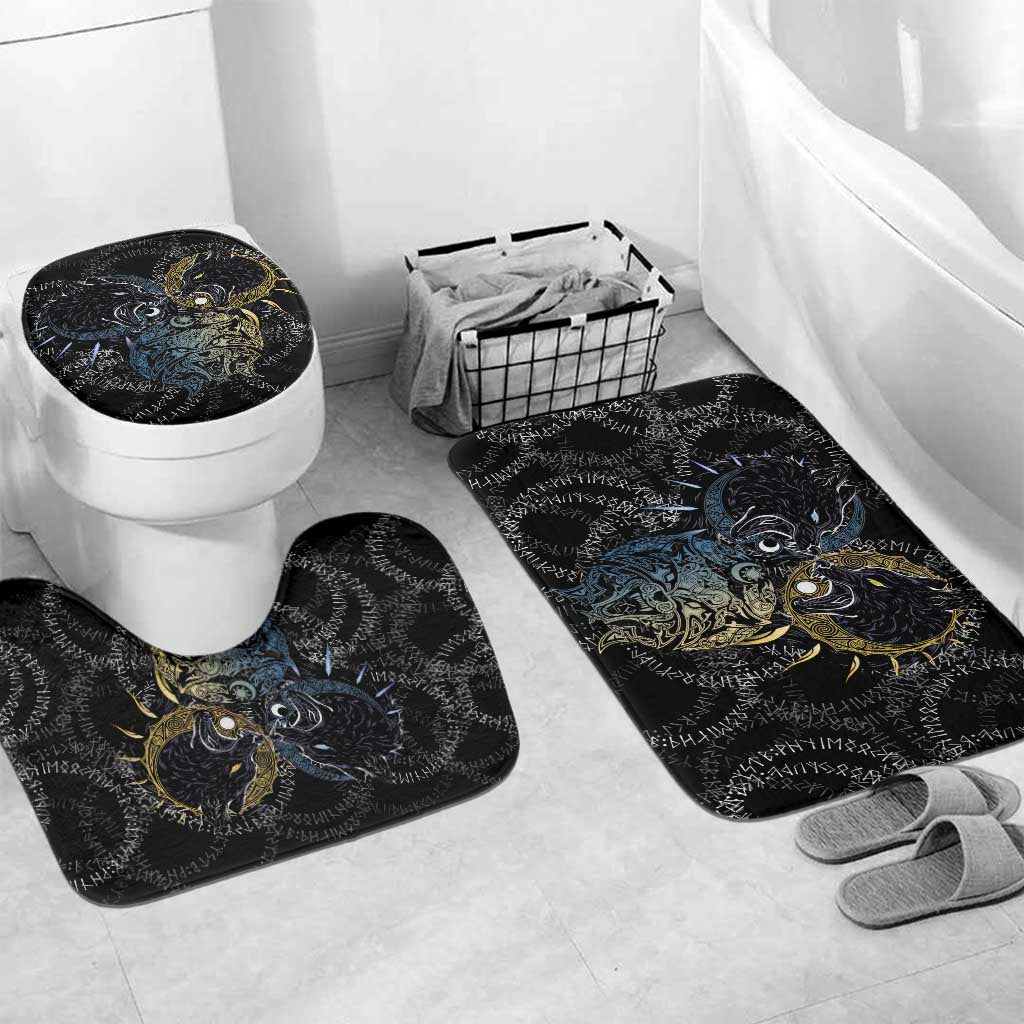 Skoll and Hati Norse Mythology Bathroom Set Viking Dual Moon Celtic Line Art