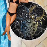Skoll and Hati Norse Mythology Beach Blanket Viking Dual Moon Celtic Line Art