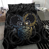 Skoll and Hati Norse Mythology Bedding Set Viking Dual Moon Celtic Line Art