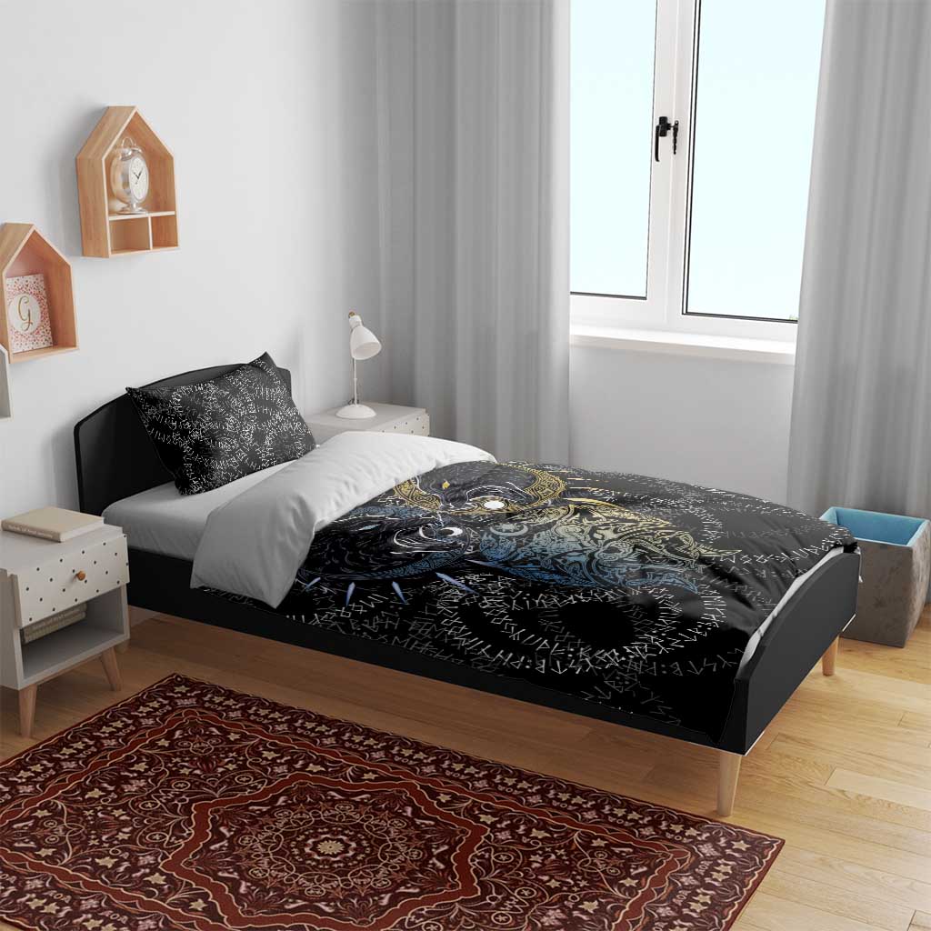 Skoll and Hati Norse Mythology Bedding Set Viking Dual Moon Celtic Line Art