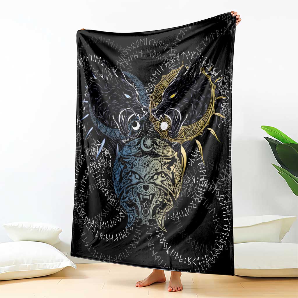 Skoll and Hati Norse Mythology Blanket Viking Dual Moon Celtic Line Art