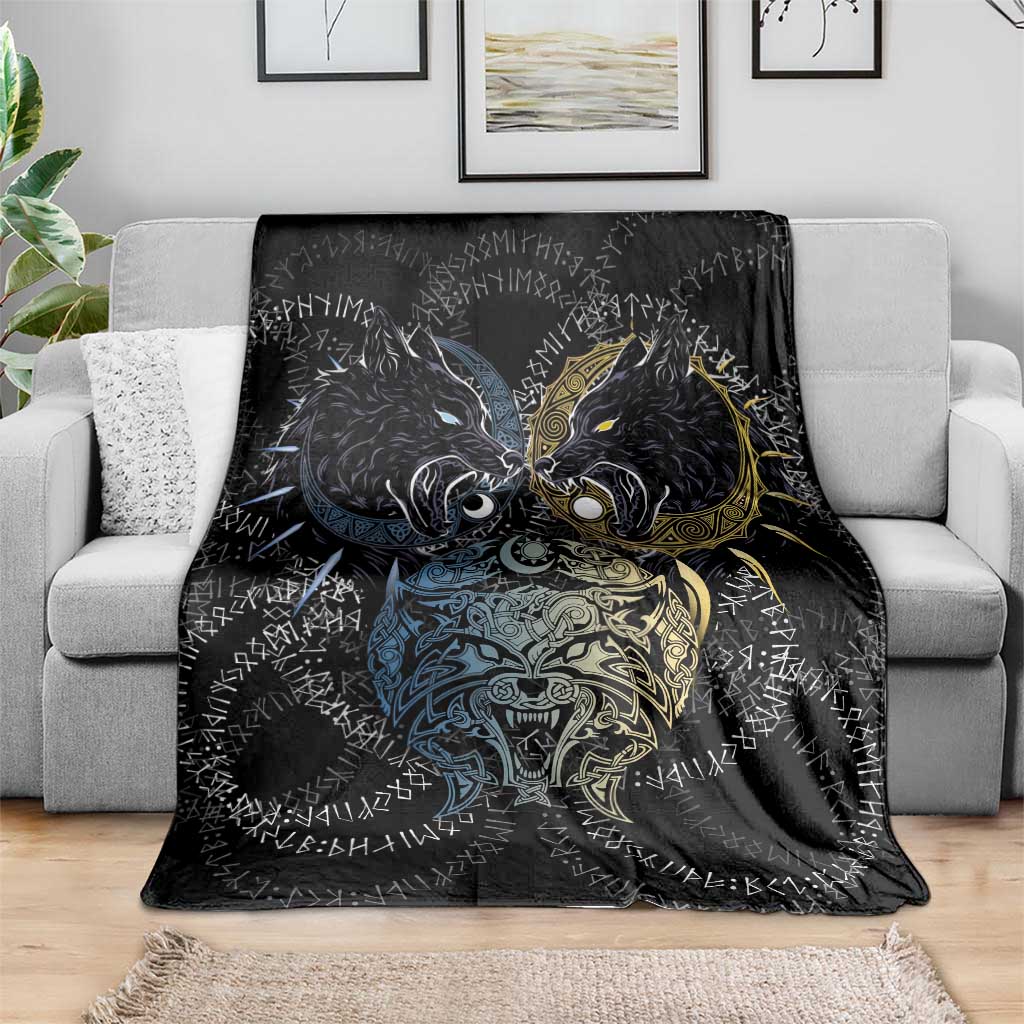 Skoll and Hati Norse Mythology Blanket Viking Dual Moon Celtic Line Art