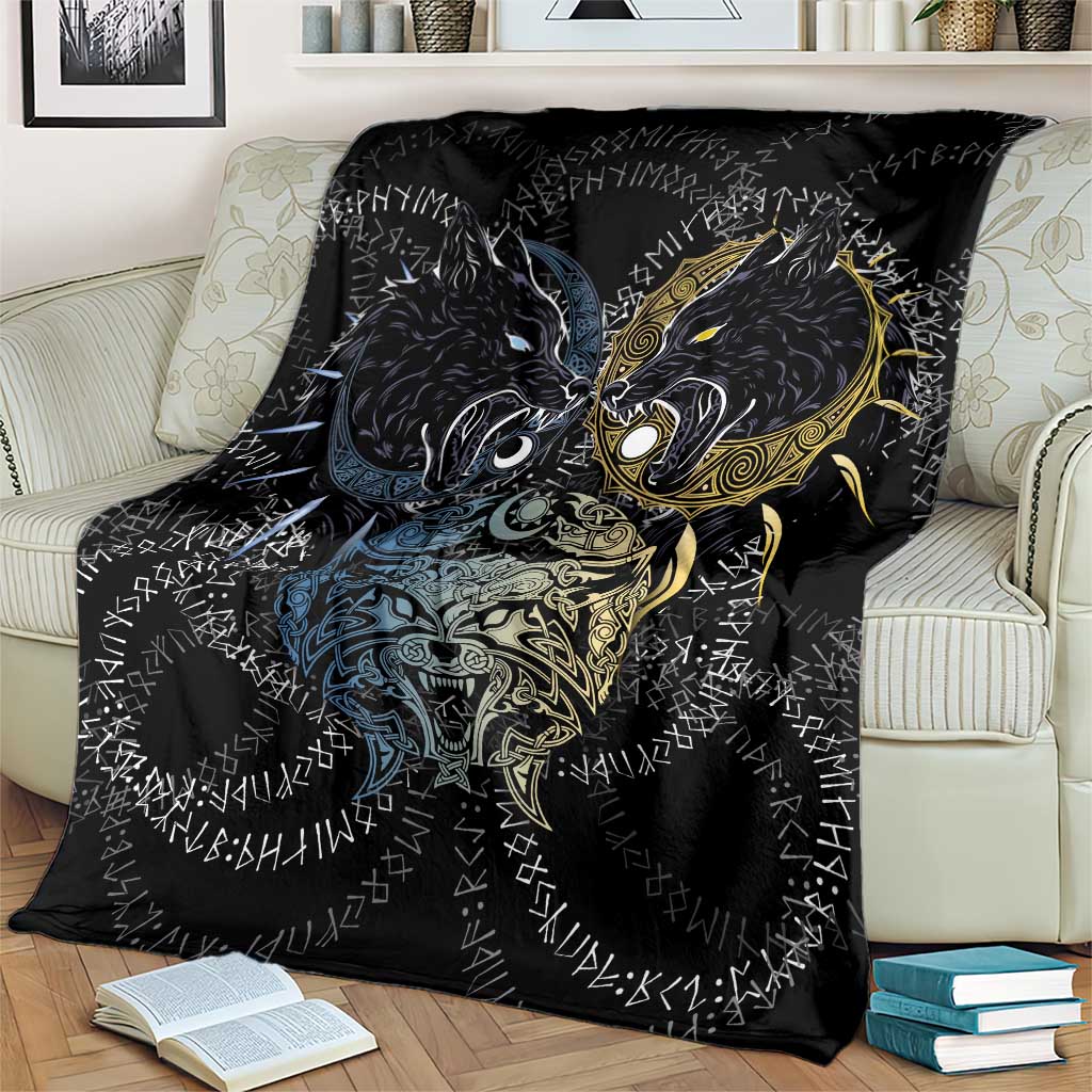 Skoll and Hati Norse Mythology Blanket Viking Dual Moon Celtic Line Art