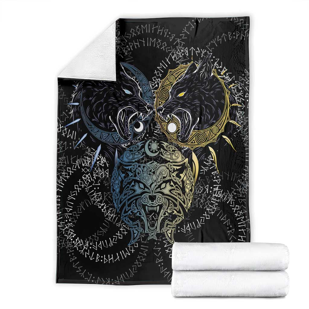 Skoll and Hati Norse Mythology Blanket Viking Dual Moon Celtic Line Art