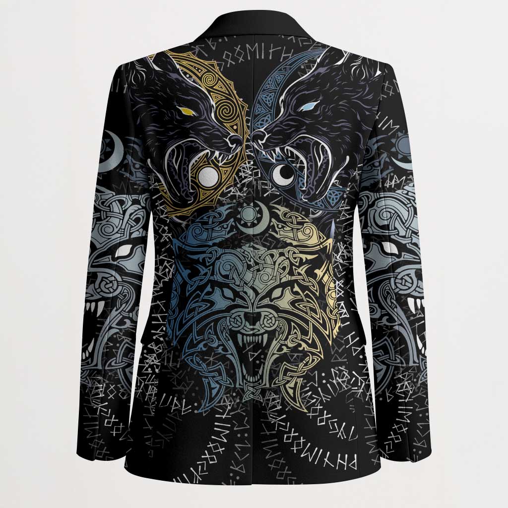 Skoll and Hati Norse Mythology Blazer Viking Dual Moon Celtic Line Art