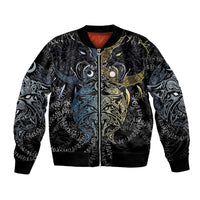 Skoll and Hati Norse Mythology Bomber Jacket Viking Dual Moon Celtic Line Art