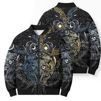 Skoll and Hati Norse Mythology Bomber Puffer Jacket Viking Dual Moon Celtic Line Art