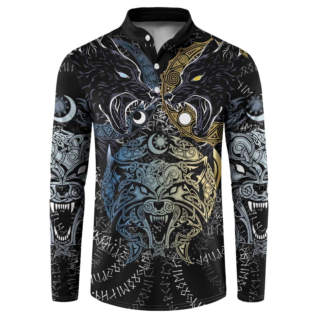 Skoll and Hati Norse Mythology Button Sweatshirt Viking Dual Moon Celtic Line Art