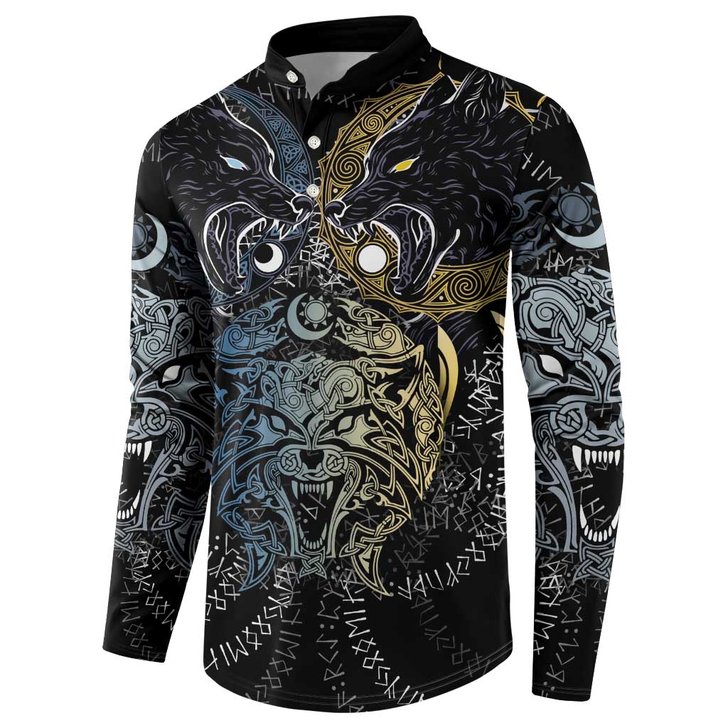 Skoll and Hati Norse Mythology Button Sweatshirt Viking Dual Moon Celtic Line Art