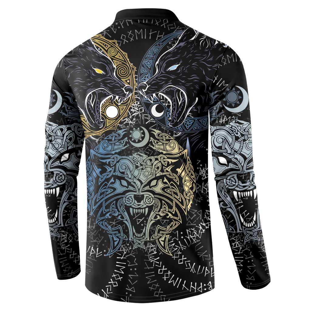 Skoll and Hati Norse Mythology Button Sweatshirt Viking Dual Moon Celtic Line Art