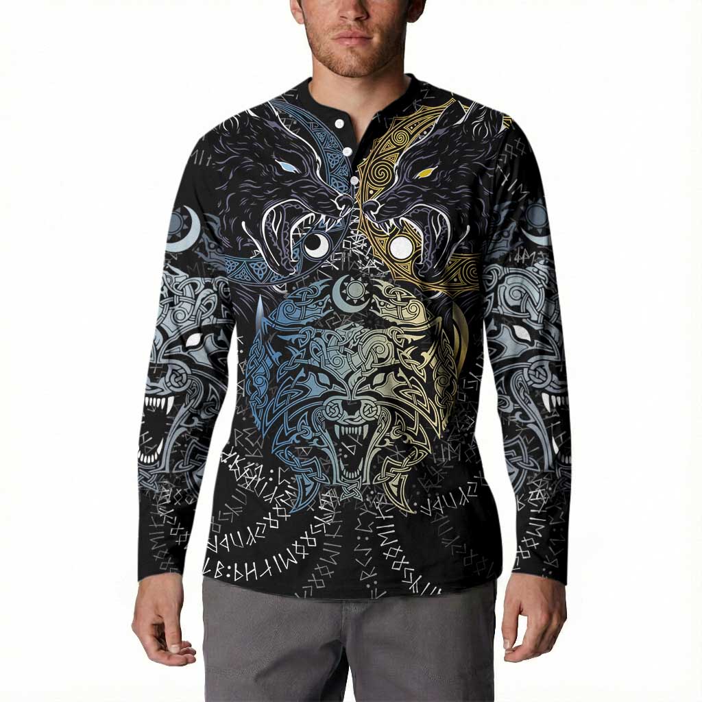 Skoll and Hati Norse Mythology Button Sweatshirt Viking Dual Moon Celtic Line Art