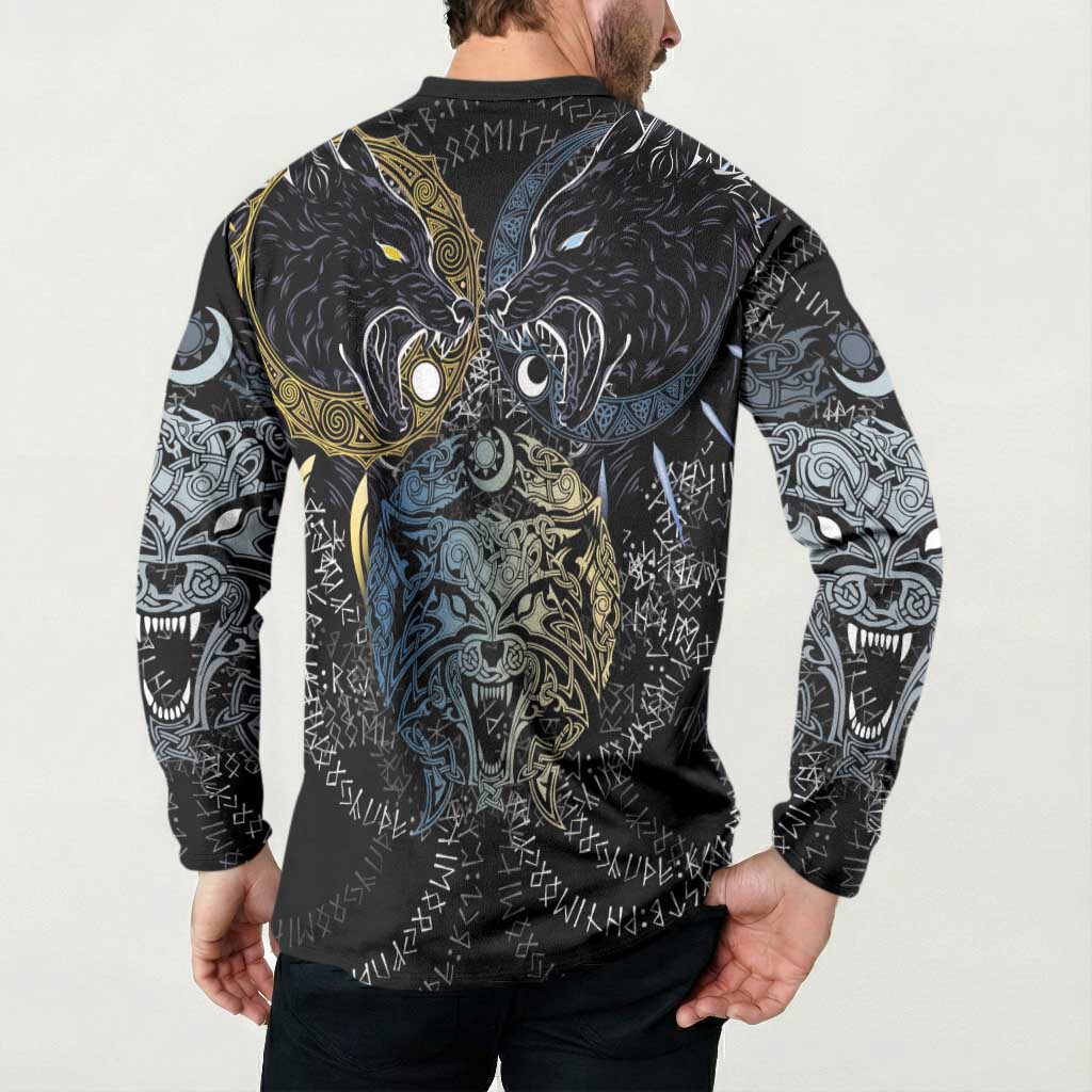 Skoll and Hati Norse Mythology Button Sweatshirt Viking Dual Moon Celtic Line Art