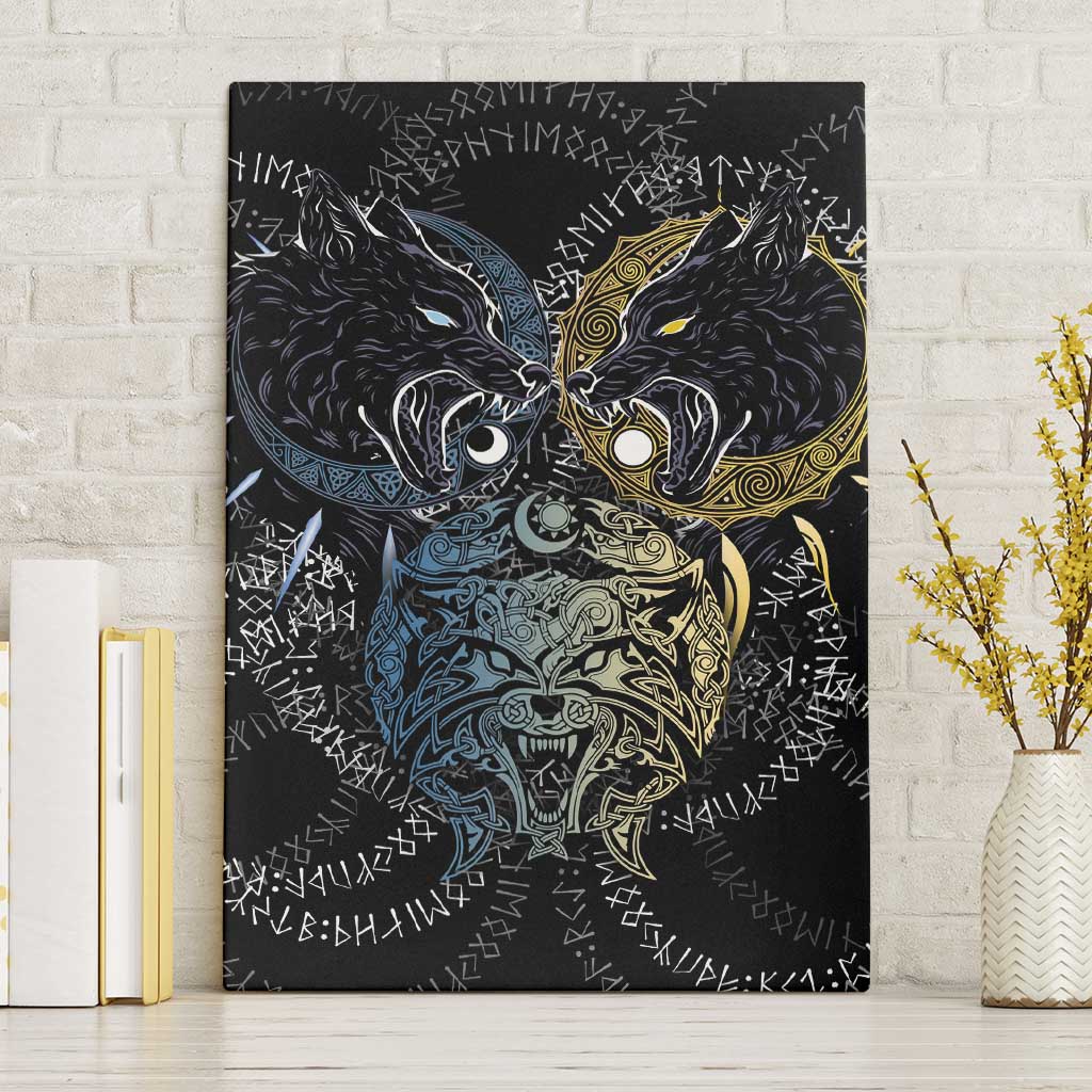 Skoll and Hati Norse Mythology Canvas Wall Art Viking Dual Moon Celtic Line Art