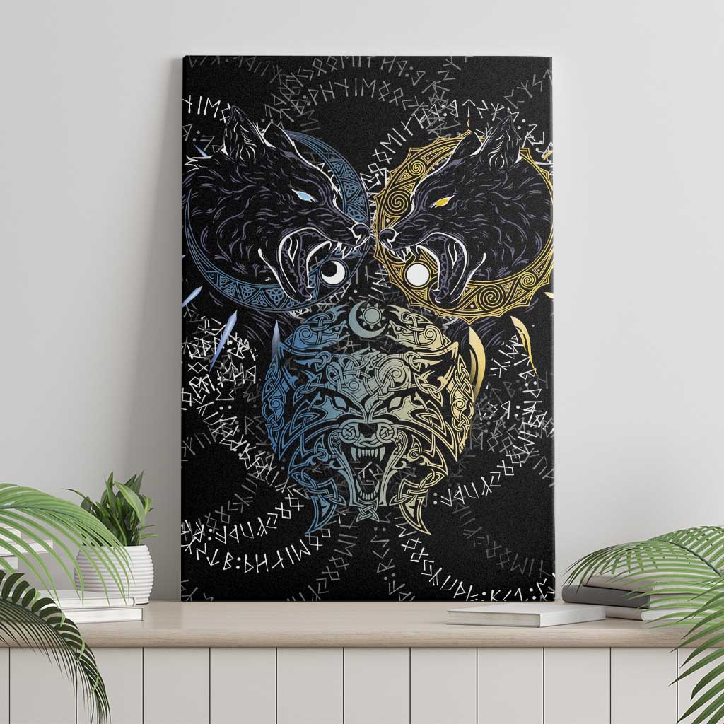 Skoll and Hati Norse Mythology Canvas Wall Art Viking Dual Moon Celtic Line Art