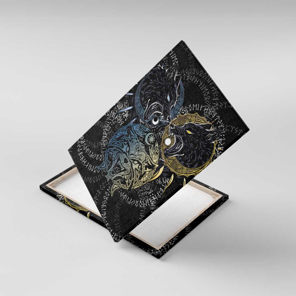 Skoll and Hati Norse Mythology Canvas Wall Art Viking Dual Moon Celtic Line Art