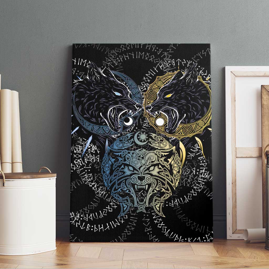 Skoll and Hati Norse Mythology Canvas Wall Art Viking Dual Moon Celtic Line Art