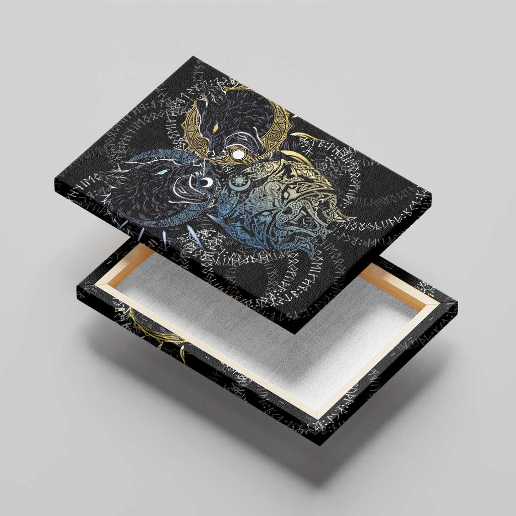 Skoll and Hati Norse Mythology Canvas Wall Art Viking Dual Moon Celtic Line Art
