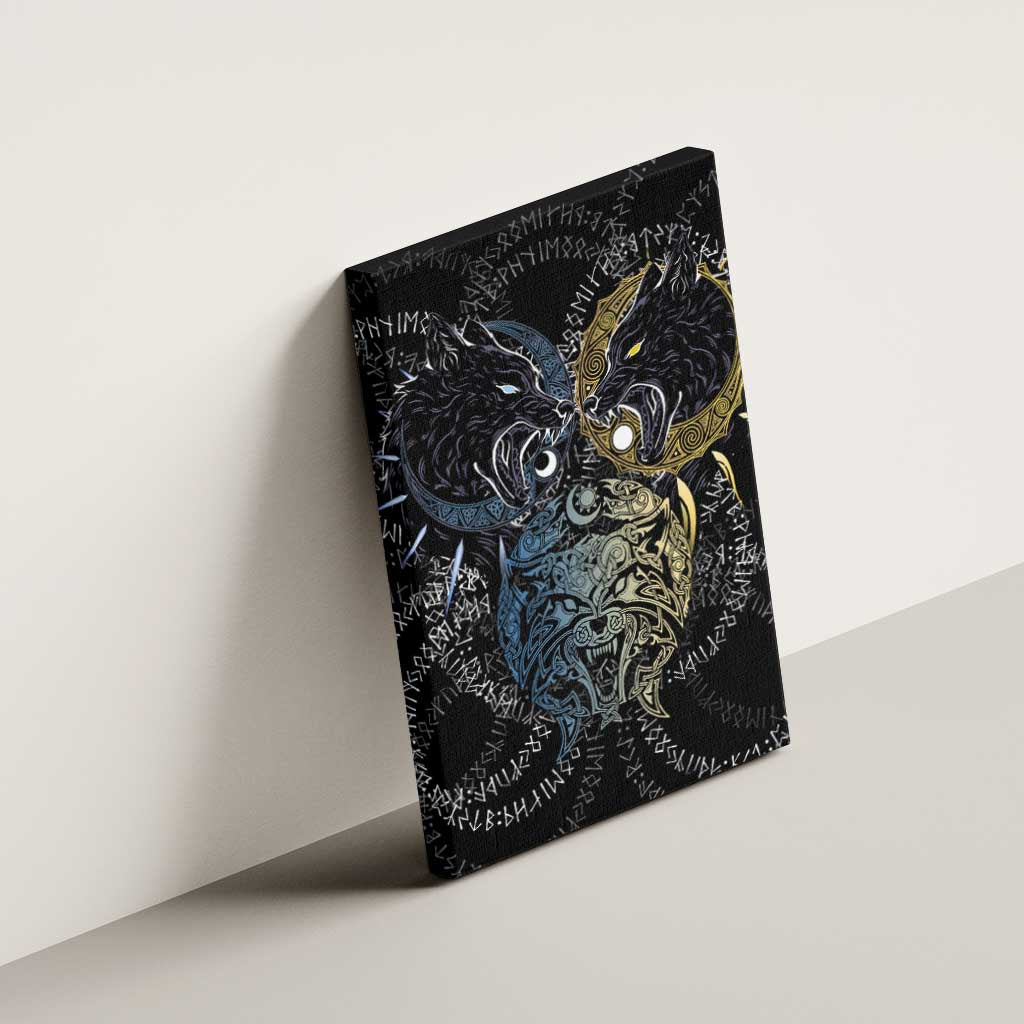 Skoll and Hati Norse Mythology Canvas Wall Art Viking Dual Moon Celtic Line Art
