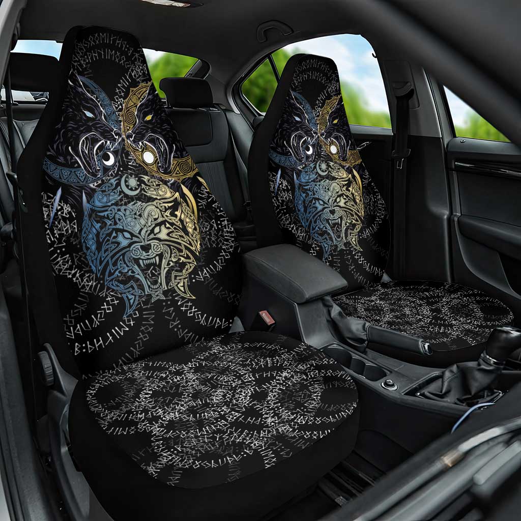 Skoll and Hati Norse Mythology Car Seat Cover Viking Dual Moon Celtic Line Art