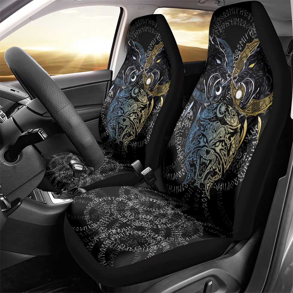 Skoll and Hati Norse Mythology Car Seat Cover Viking Dual Moon Celtic Line Art