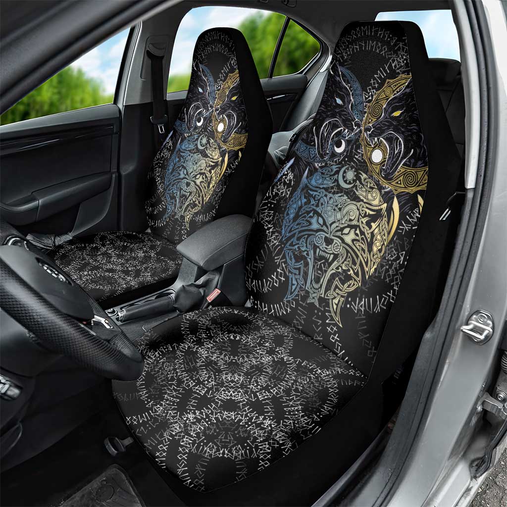 Skoll and Hati Norse Mythology Car Seat Cover Viking Dual Moon Celtic Line Art