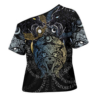 Skoll and Hati Norse Mythology Cross Shoulder Shirt Viking Dual Moon Celtic Line Art