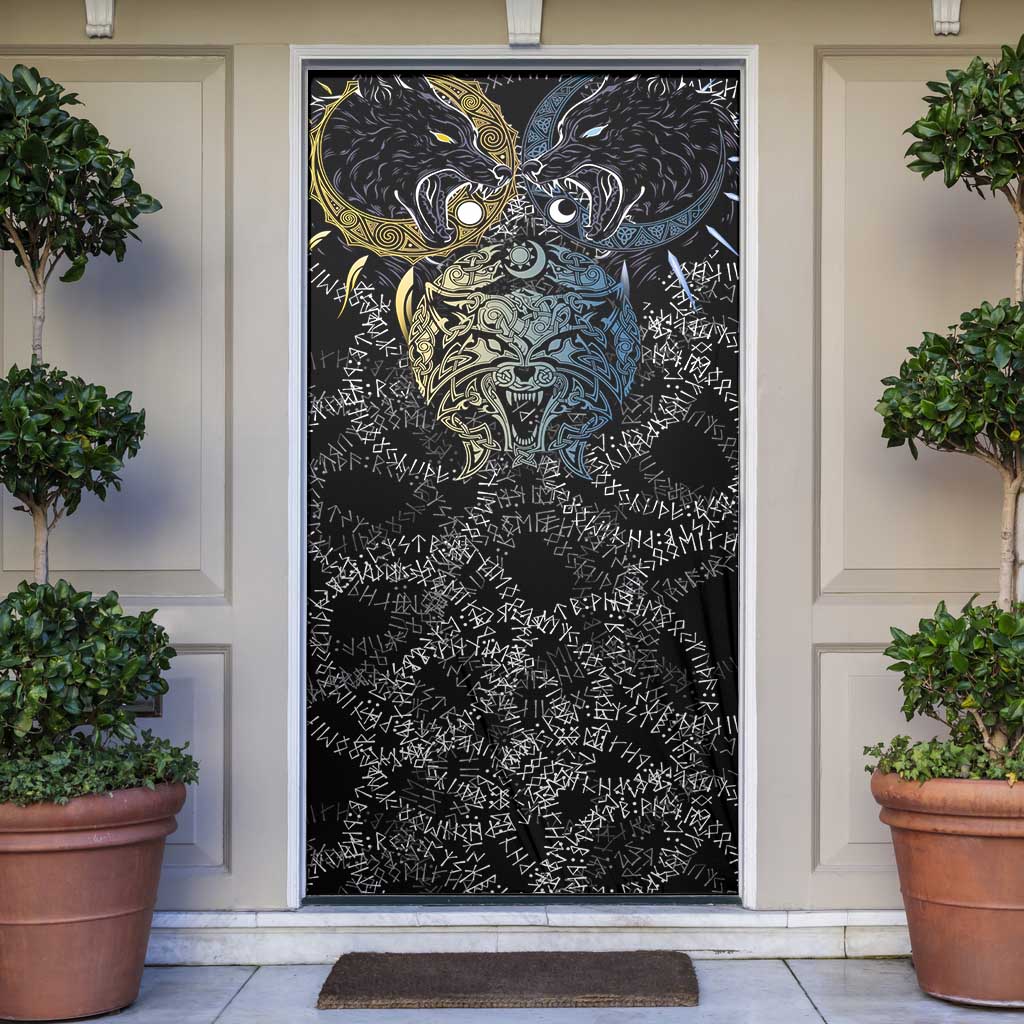 Skoll and Hati Norse Mythology Door Cover Viking Dual Moon Celtic Line Art