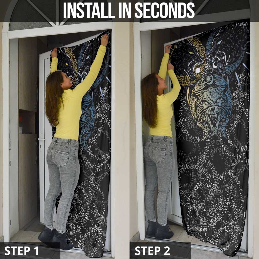 Skoll and Hati Norse Mythology Door Cover Viking Dual Moon Celtic Line Art