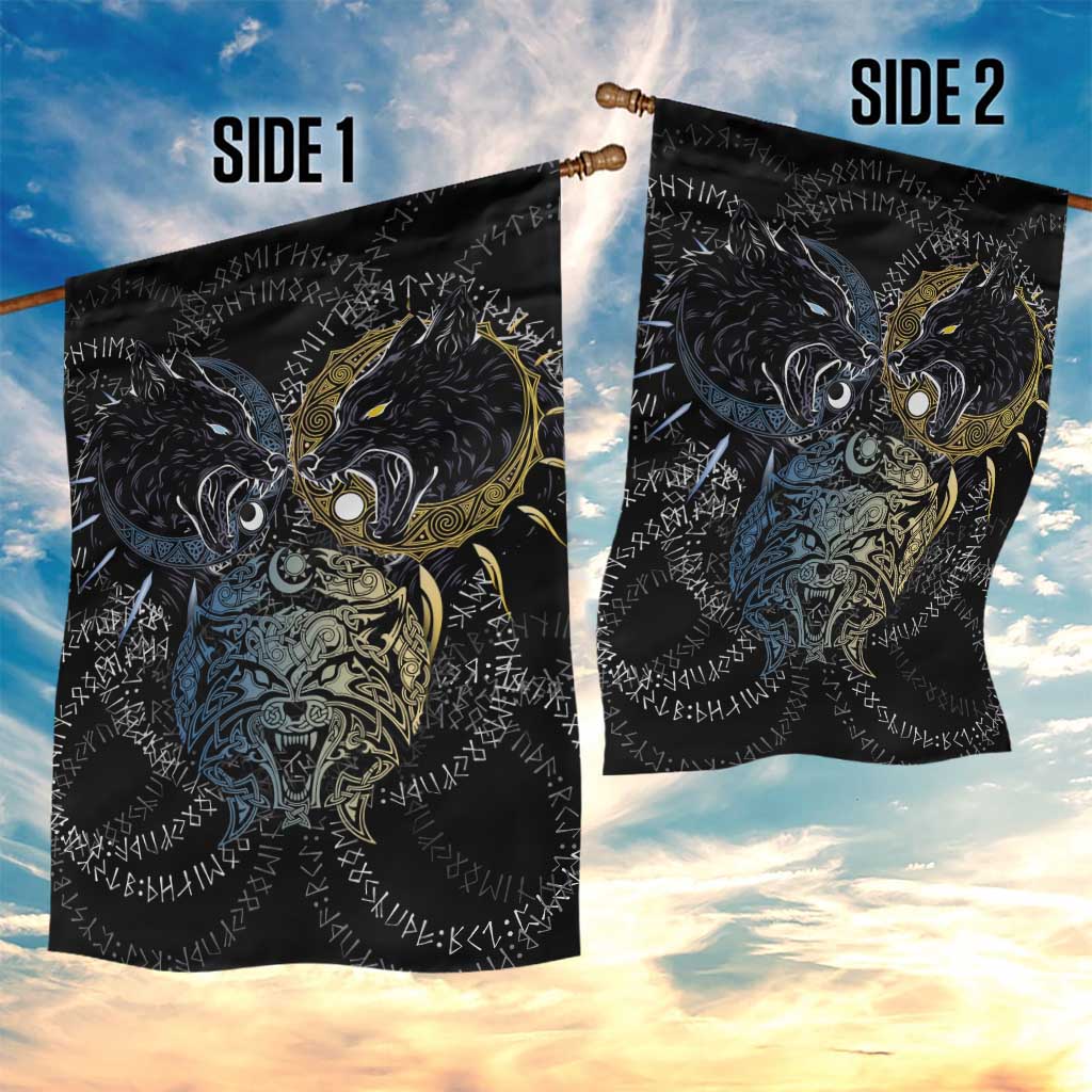 Skoll and Hati Norse Mythology Garden Flag Viking Dual Moon Celtic Line Art