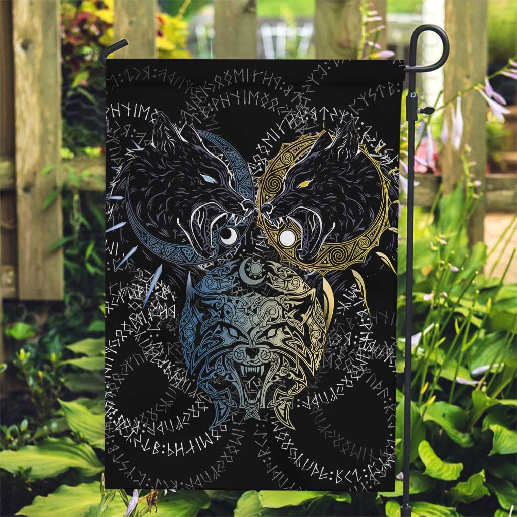 Skoll and Hati Norse Mythology Garden Flag Viking Dual Moon Celtic Line Art