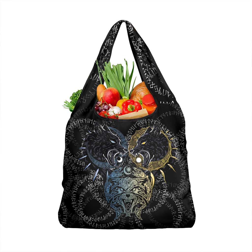 Skoll and Hati Norse Mythology Grocery Bag Viking Dual Moon Celtic Line Art