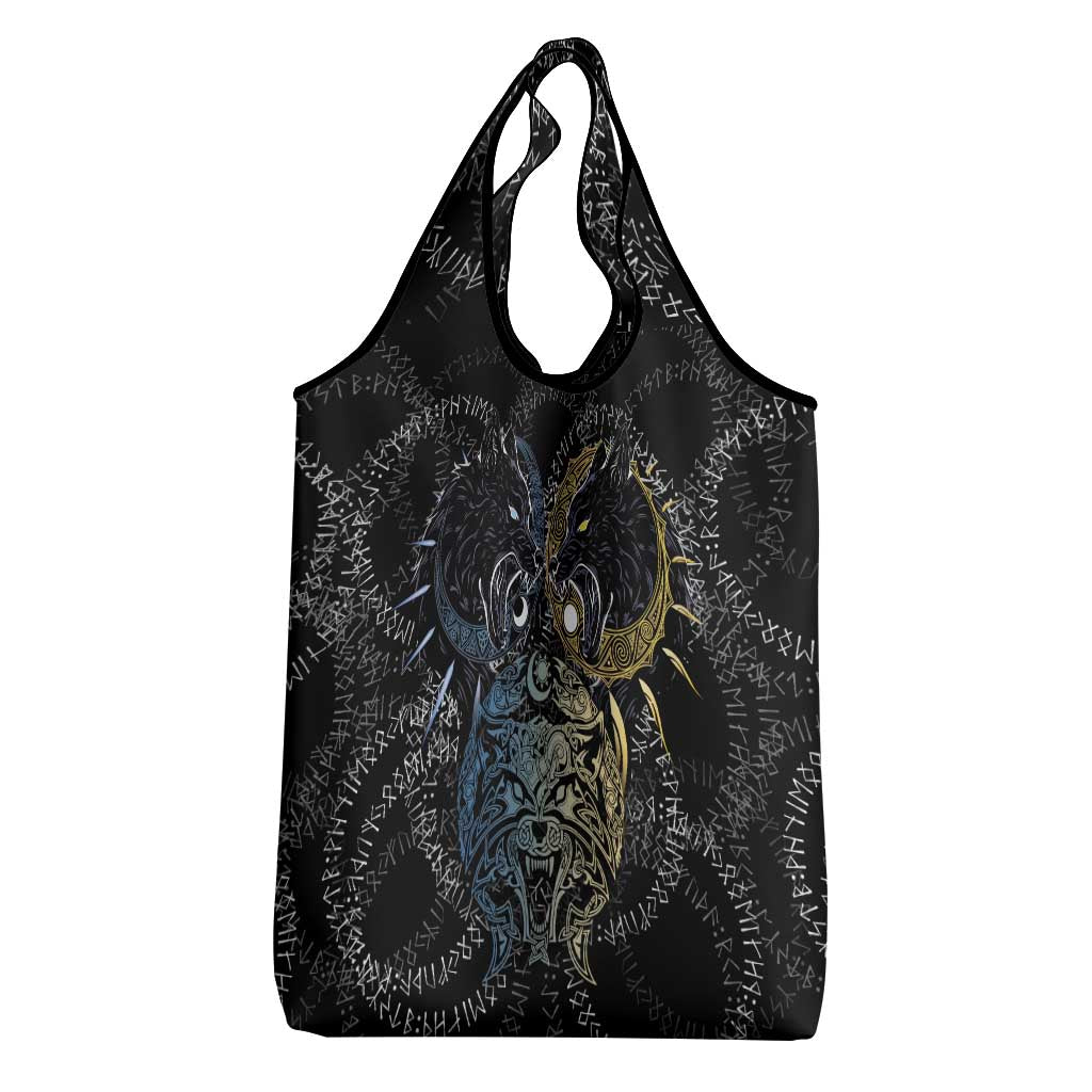 Skoll and Hati Norse Mythology Grocery Bag Viking Dual Moon Celtic Line Art