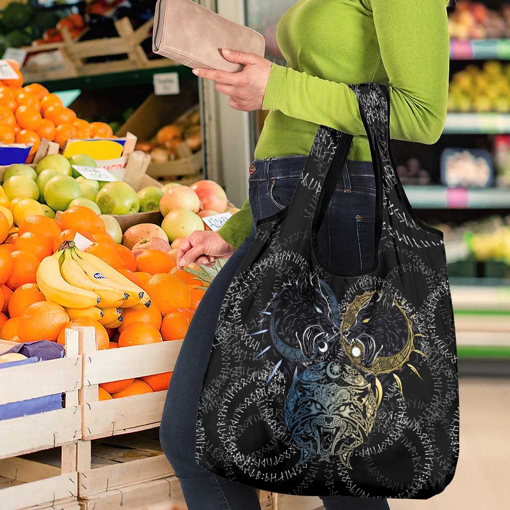 Skoll and Hati Norse Mythology Grocery Bag Viking Dual Moon Celtic Line Art