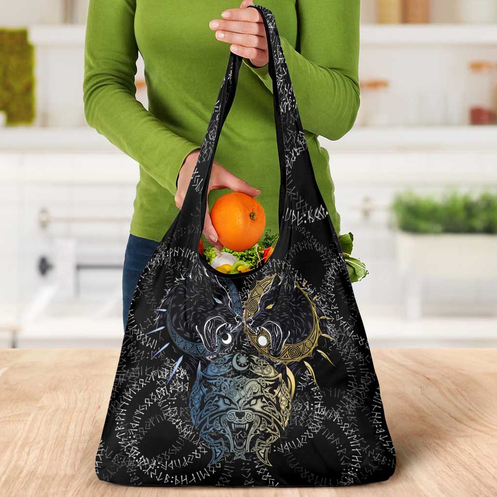 Skoll and Hati Norse Mythology Grocery Bag Viking Dual Moon Celtic Line Art
