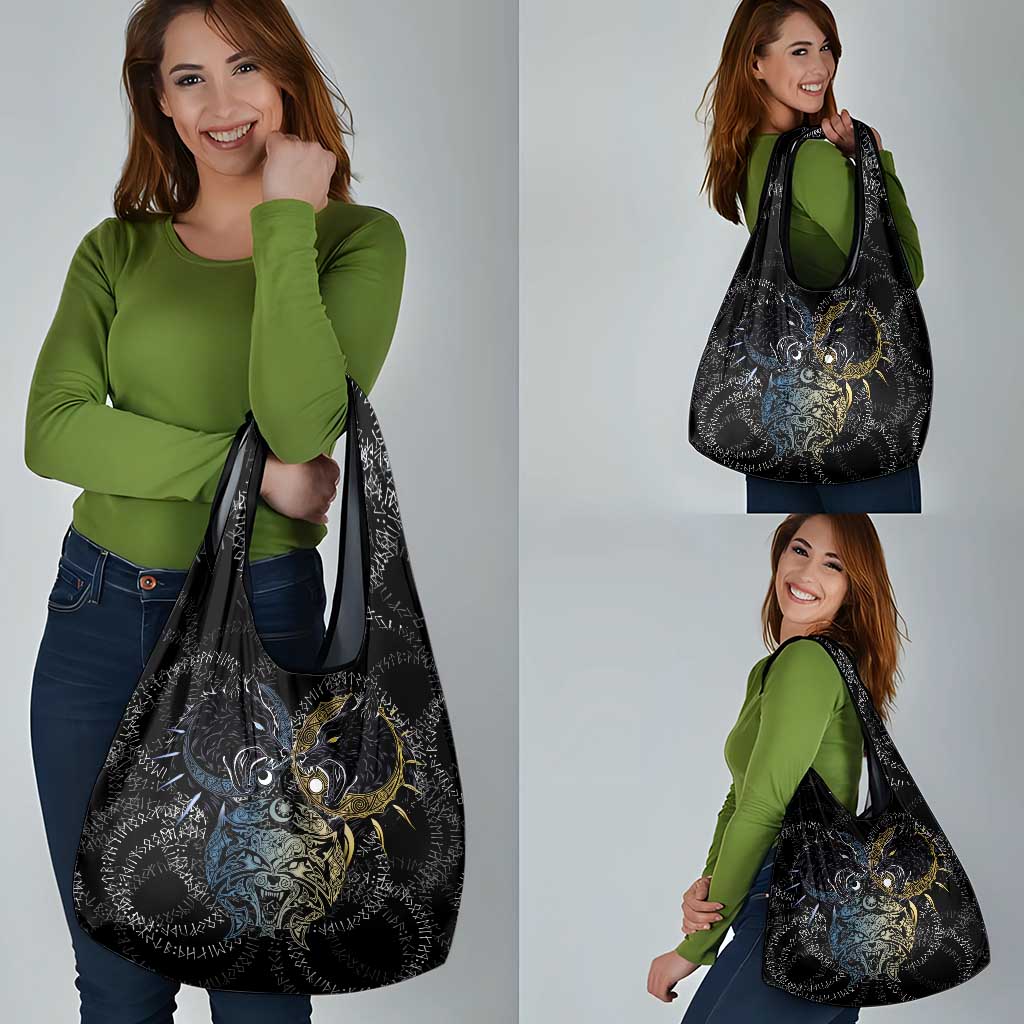 Skoll and Hati Norse Mythology Grocery Bag Viking Dual Moon Celtic Line Art