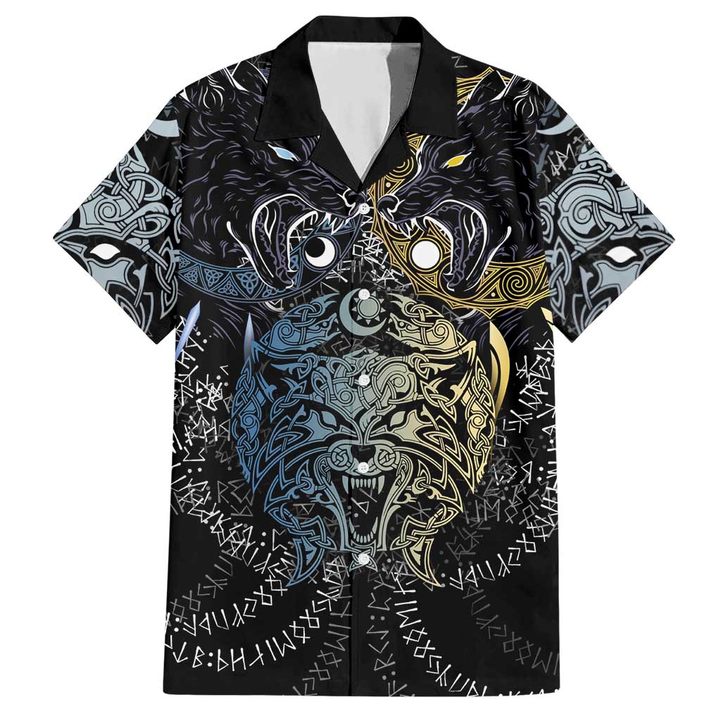Skoll and Hati Norse Mythology Hawaiian Shirt Viking Dual Moon Celtic Line Art