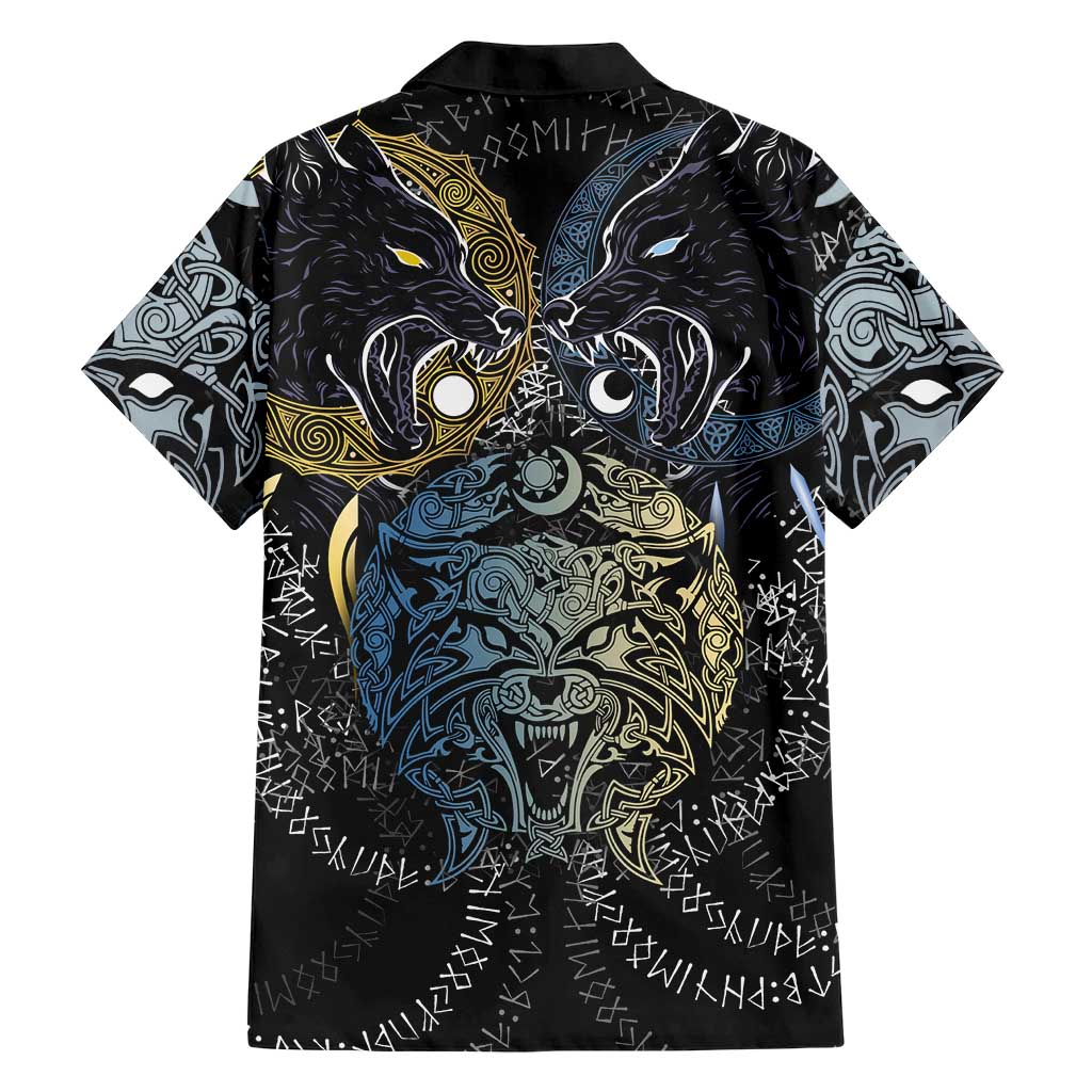 Skoll and Hati Norse Mythology Hawaiian Shirt Viking Dual Moon Celtic Line Art