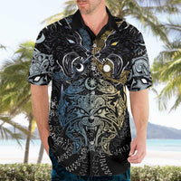 Skoll and Hati Norse Mythology Hawaiian Shirt Viking Dual Moon Celtic Line Art