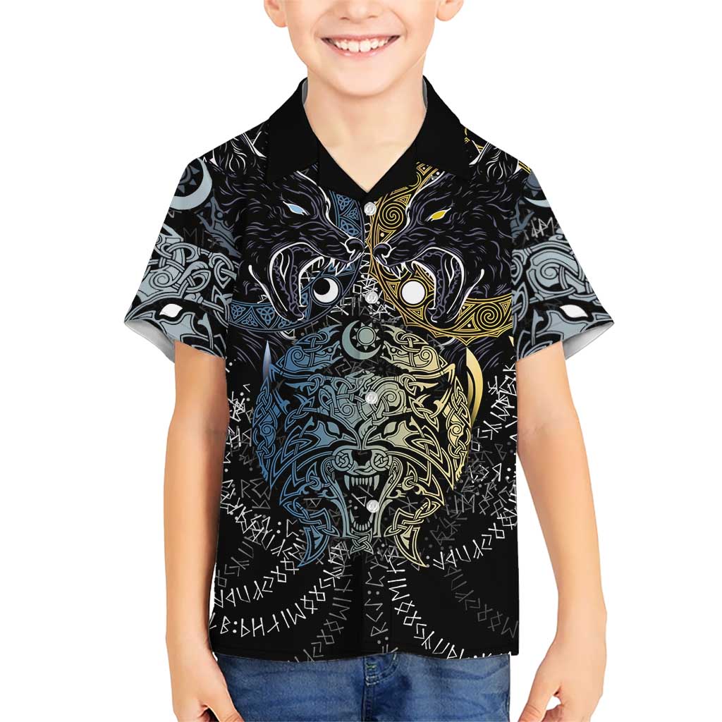 Skoll and Hati Norse Mythology Hawaiian Shirt Viking Dual Moon Celtic Line Art