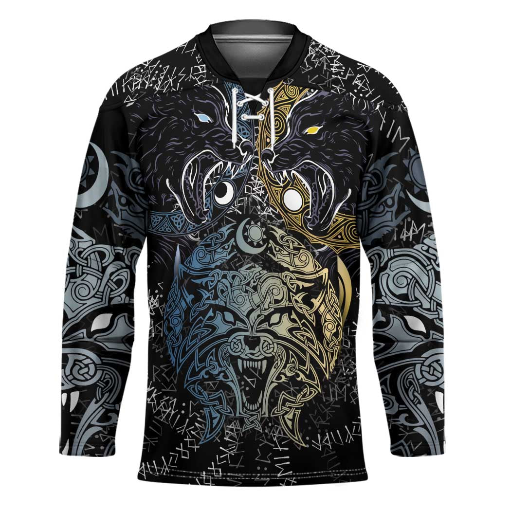 Skoll and Hati Norse Mythology Hockey Jersey Viking Dual Moon Celtic Line Art