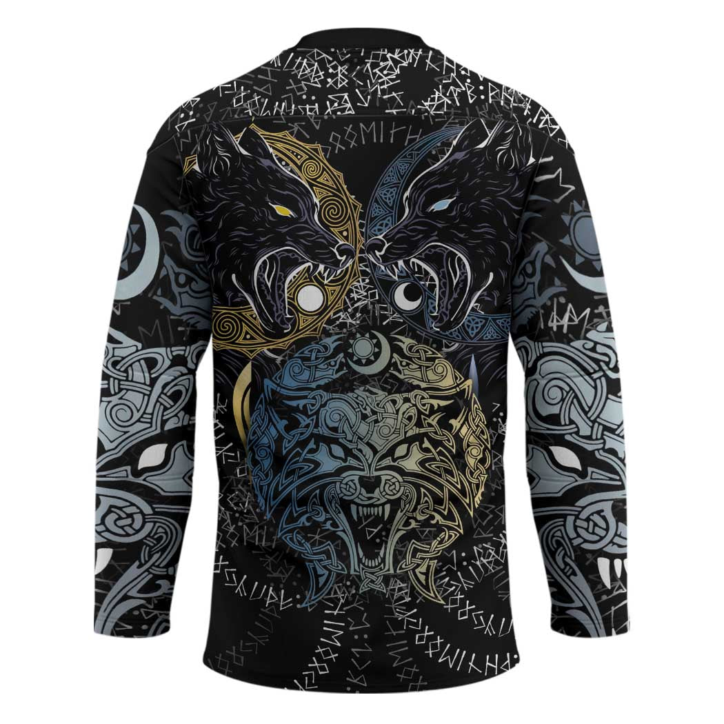 Skoll and Hati Norse Mythology Hockey Jersey Viking Dual Moon Celtic Line Art