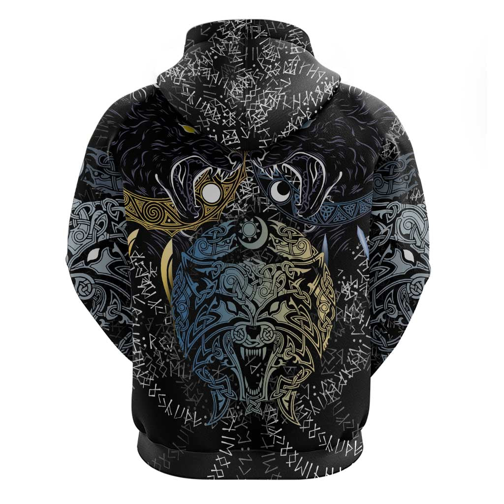 Skoll and Hati Norse Mythology Hoodie Viking Dual Moon Celtic Line Art