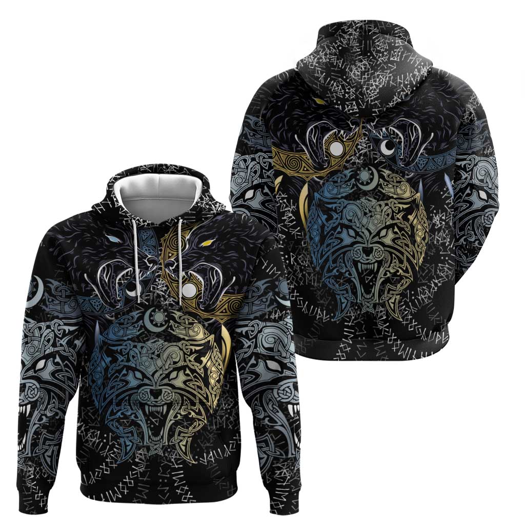 Skoll and Hati Norse Mythology Hoodie Viking Dual Moon Celtic Line Art