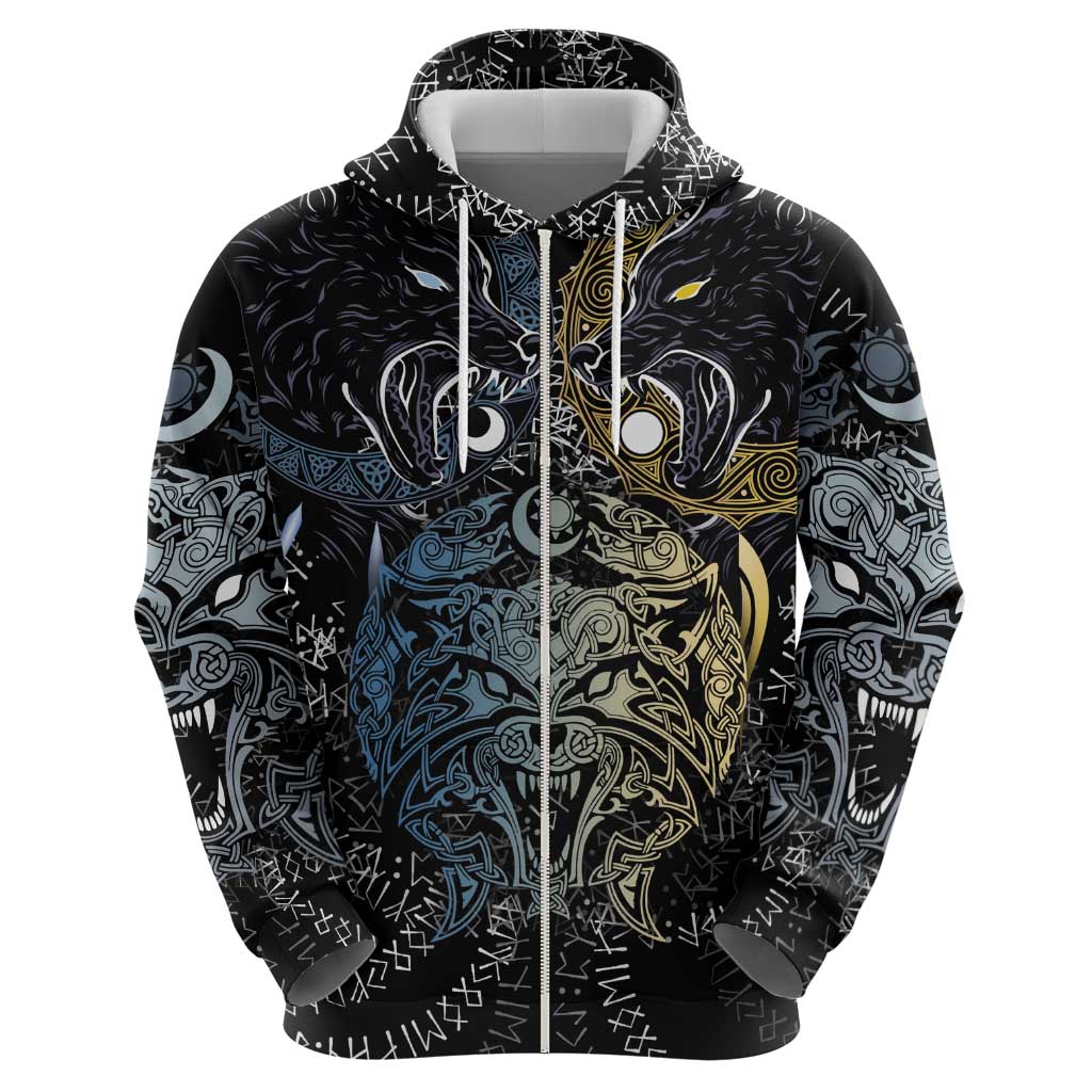 Skoll and Hati Norse Mythology Hoodie Viking Dual Moon Celtic Line Art
