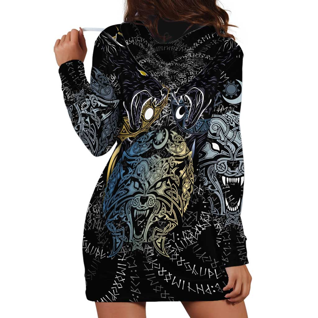 Skoll and Hati Norse Mythology Hoodie Dress Viking Dual Moon Celtic Line Art