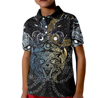 Skoll and Hati Norse Mythology Kid Polo Shirt Viking Dual Moon Celtic Line Art